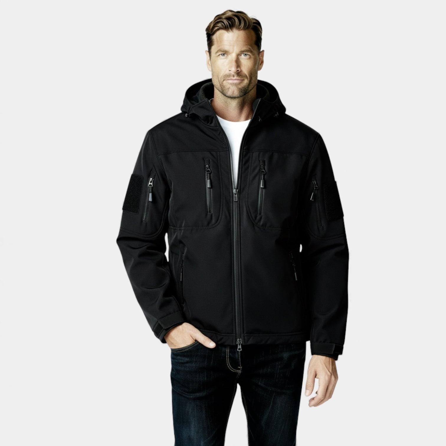 Men's Lightweight Softshell Utility Jacket with Hood - Multi-Zip Design for Outdoor Activities and Everyday Wear