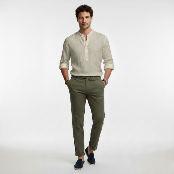 Men's Linen Long-Sleeve Shirt - Breathable Casual Wear for Summer and Spring