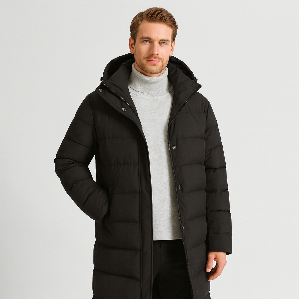 Men's Long Down Puffer Jacket - Insulated Winter Parka for Cold Weather - Waterproof and Windproof Design
