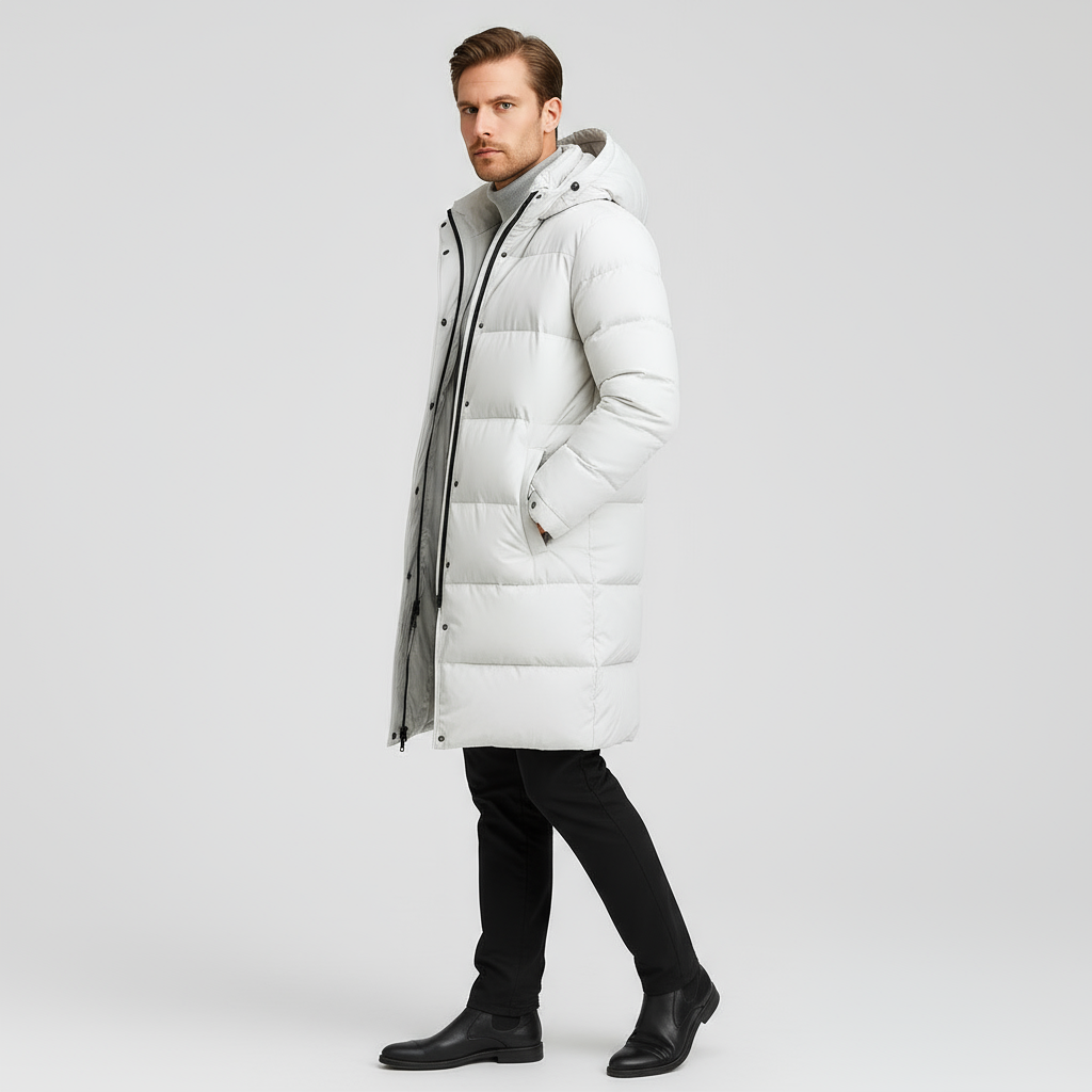 Men's Long Down Puffer Jacket - Insulated Winter Parka for Cold Weather - Waterproof and Windproof Design