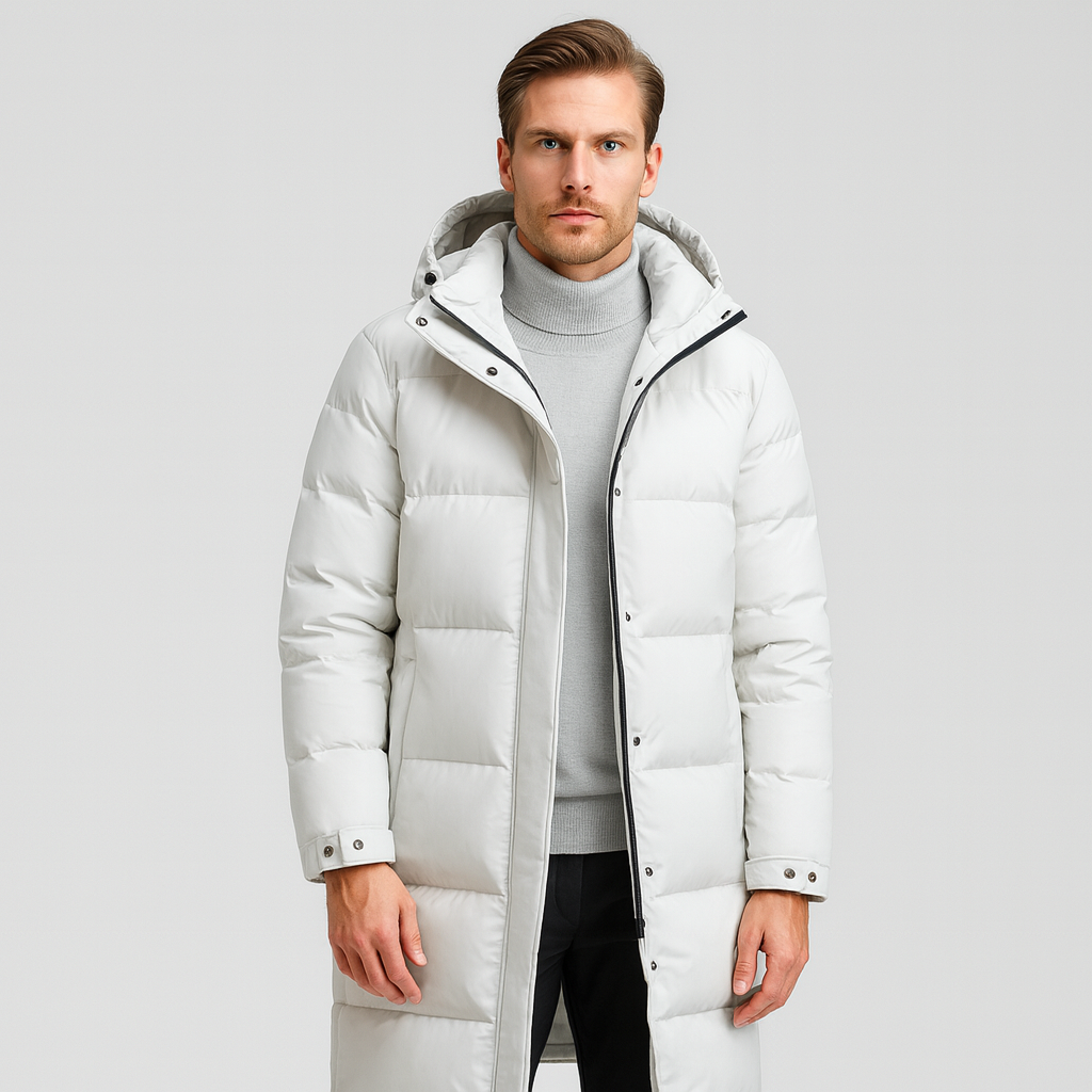 Men's Long Down Puffer Jacket - Insulated Winter Parka for Cold Weather - Waterproof and Windproof Design
