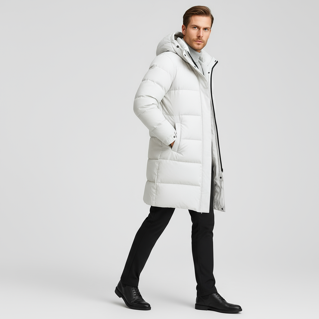Men's Long Down Puffer Jacket - Insulated Winter Parka for Cold Weather - Waterproof and Windproof Design