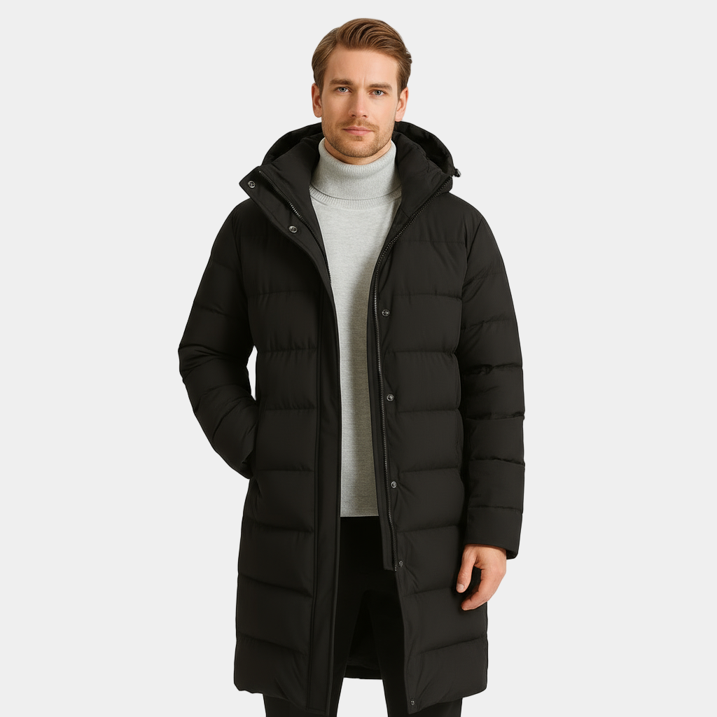 Men's Long Down Puffer Jacket - Insulated Winter Parka for Cold Weather - Waterproof and Windproof Design