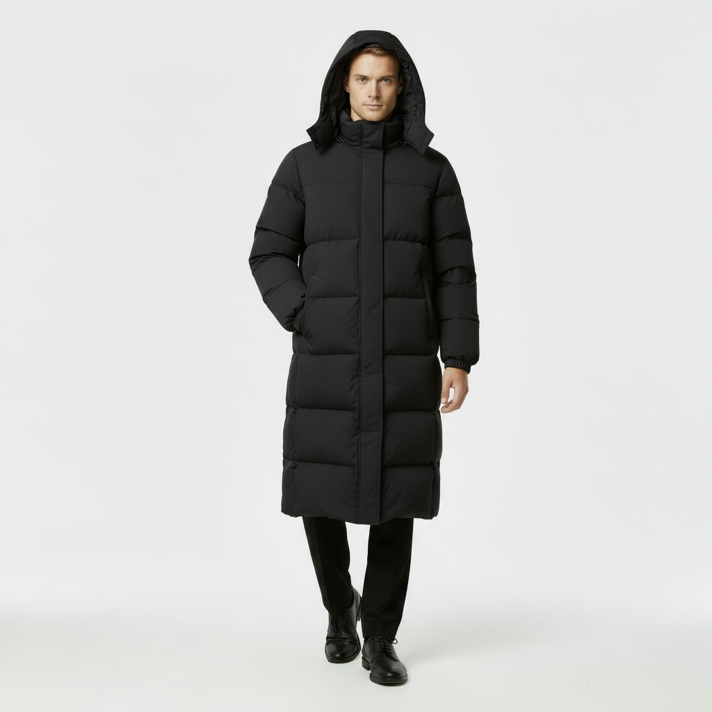 Men's Long Puffer Coat - Insulated Winter Parka Jacket for Cold Weather Protection
