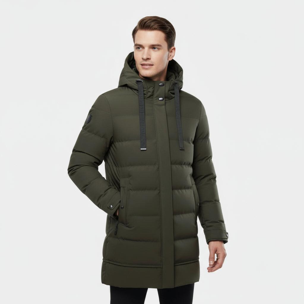 Men's Long Puffer Coat - Insulated Winter Parka for Cold Weather Protection