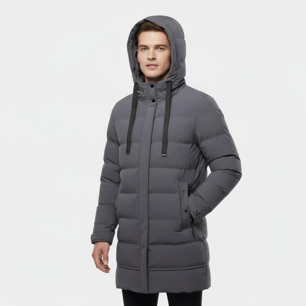 Men's Long Puffer Coat - Insulated Winter Parka for Cold Weather Protection