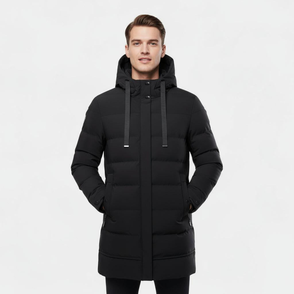 Men's Long Puffer Coat - Insulated Winter Parka for Cold Weather Protection