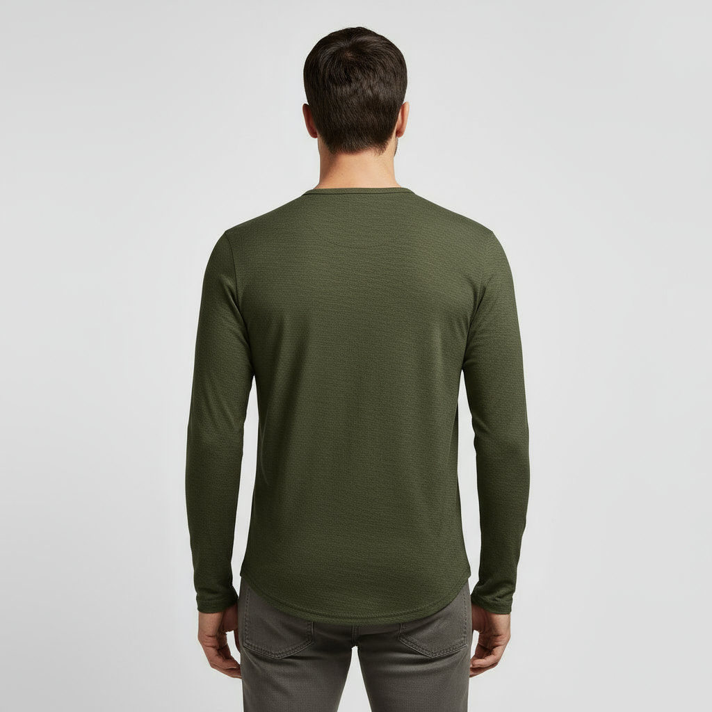 Men's Long Sleeve Cotton Henley T-Shirt for Casual Wear and Layering, Comfortable Fit