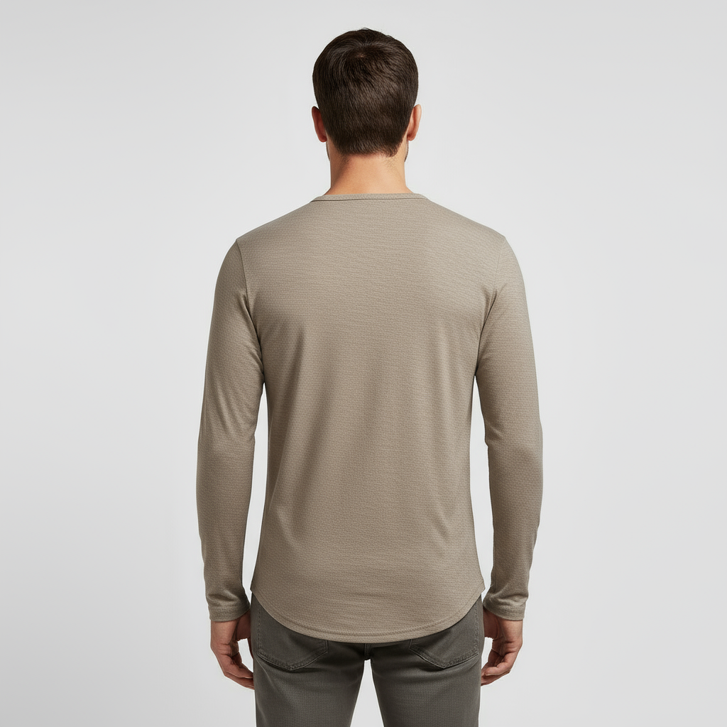 Men's Long Sleeve Cotton Henley T-Shirt for Casual Wear and Layering, Comfortable Fit