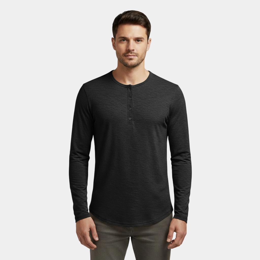 Men's Long Sleeve Cotton Henley T-Shirt for Casual Wear and Layering, Comfortable Fit