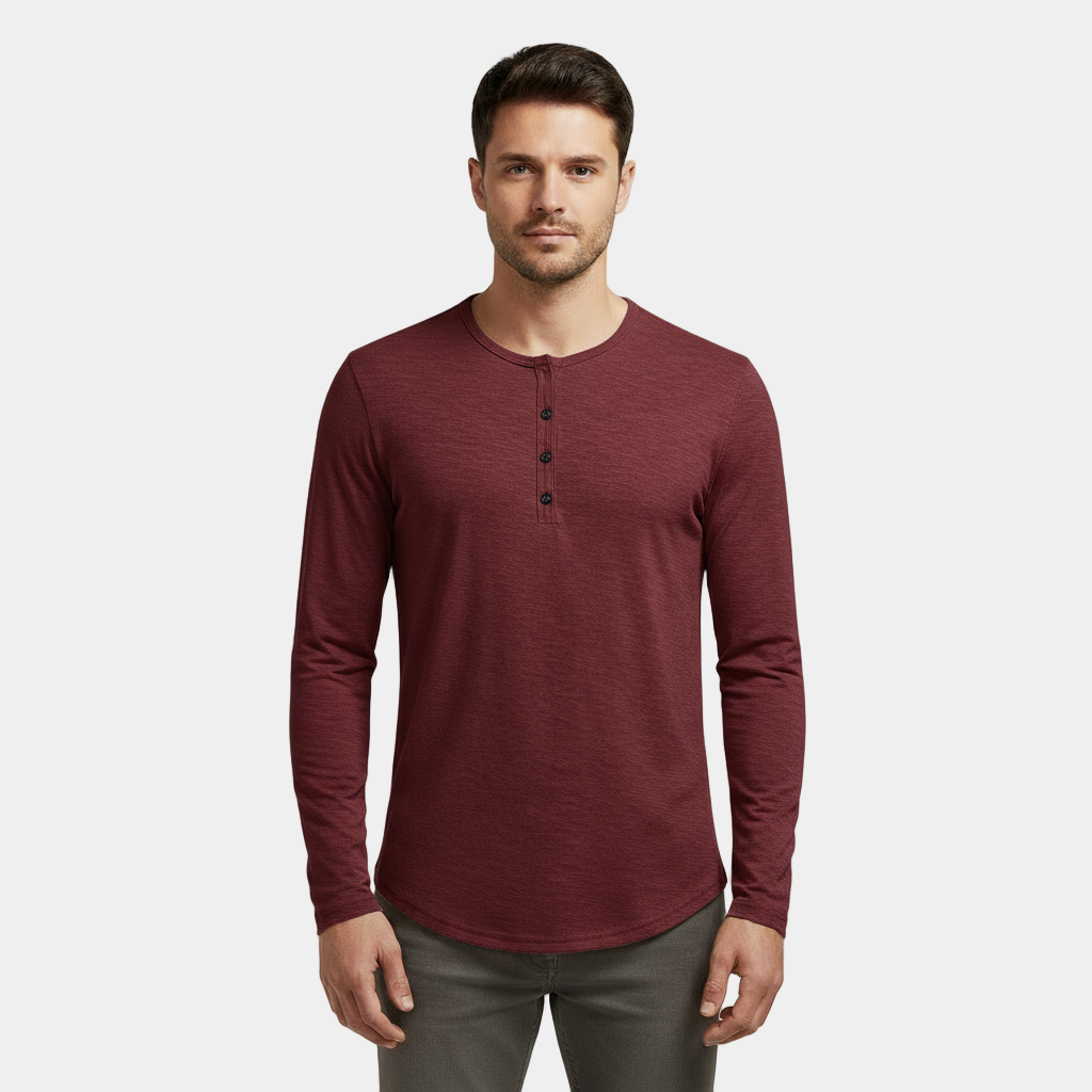 Men's Long Sleeve Cotton Henley T-Shirt for Casual Wear and Layering, Comfortable Fit