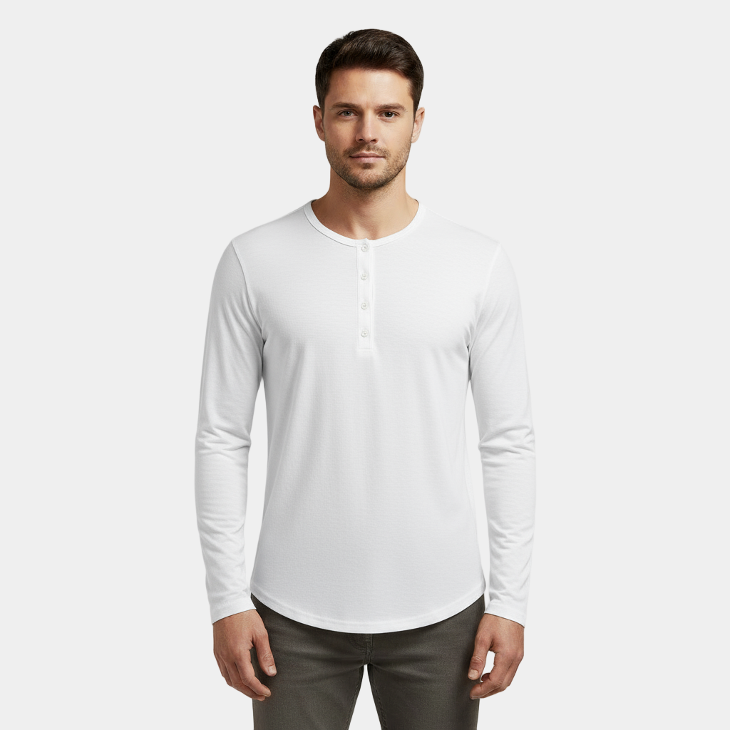 Men's Long Sleeve Cotton Henley T-Shirt for Casual Wear and Layering, Comfortable Fit