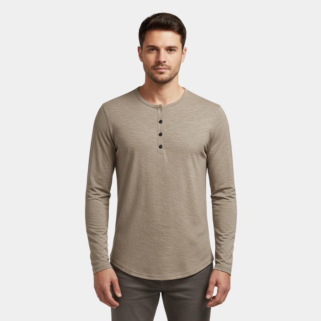 Men's Long Sleeve Cotton Henley T-Shirt for Casual Wear and Layering, Comfortable Fit
