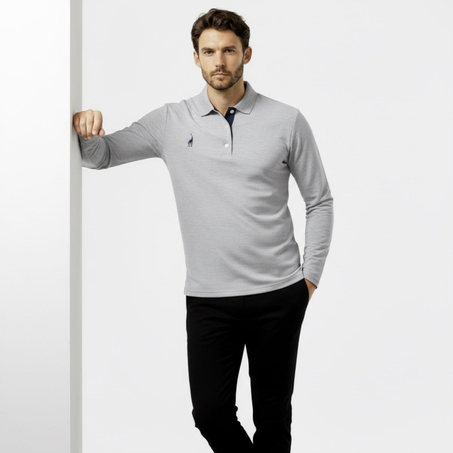 Men's Long Sleeve Polo Shirt - Classic Fit - Soft Cotton - Casual Wear - Available in Multiple Colors