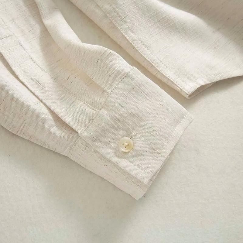 Men's Long-Sleeve Revere Collar Shirt with Chest Pocket - Casual Cotton Dress Shirt for Everyday Wear