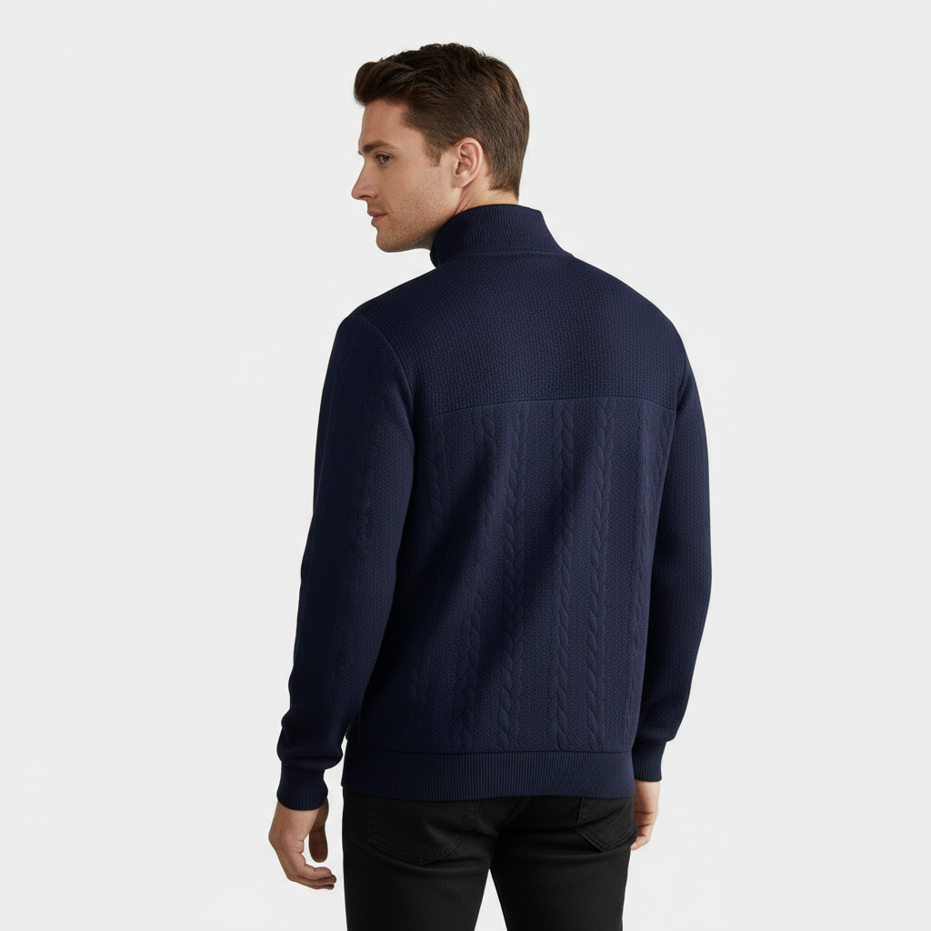 Men's Merino Wool Cable Knit Quarter Zip Sweater for Casual Wear in Classic Fit