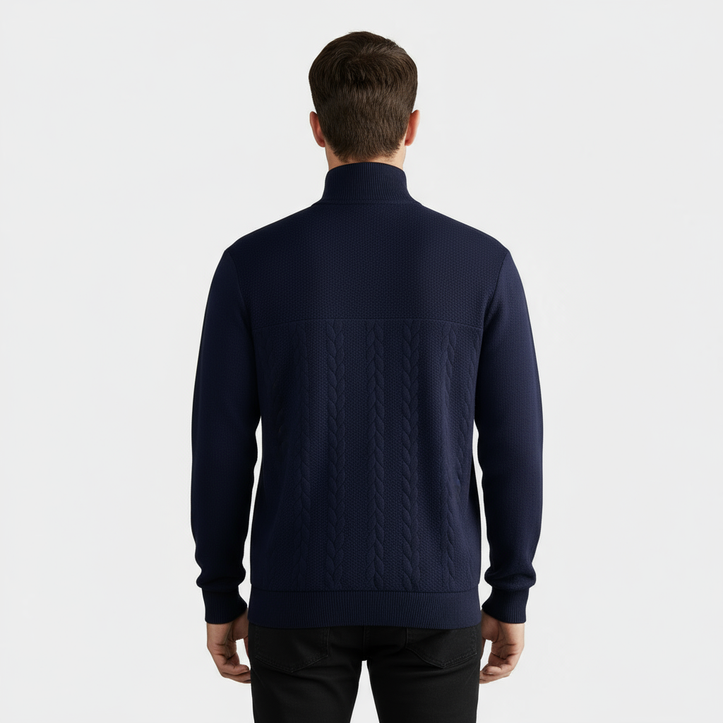 Men's Merino Wool Cable Knit Quarter Zip Sweater for Casual Wear in Classic Fit