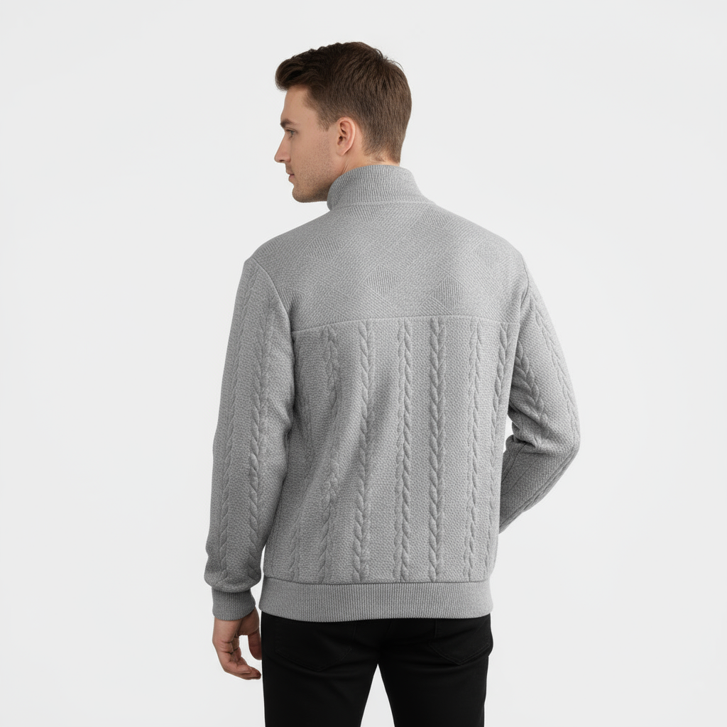 Men's Merino Wool Cable Knit Quarter Zip Sweater for Casual Wear in Classic Fit