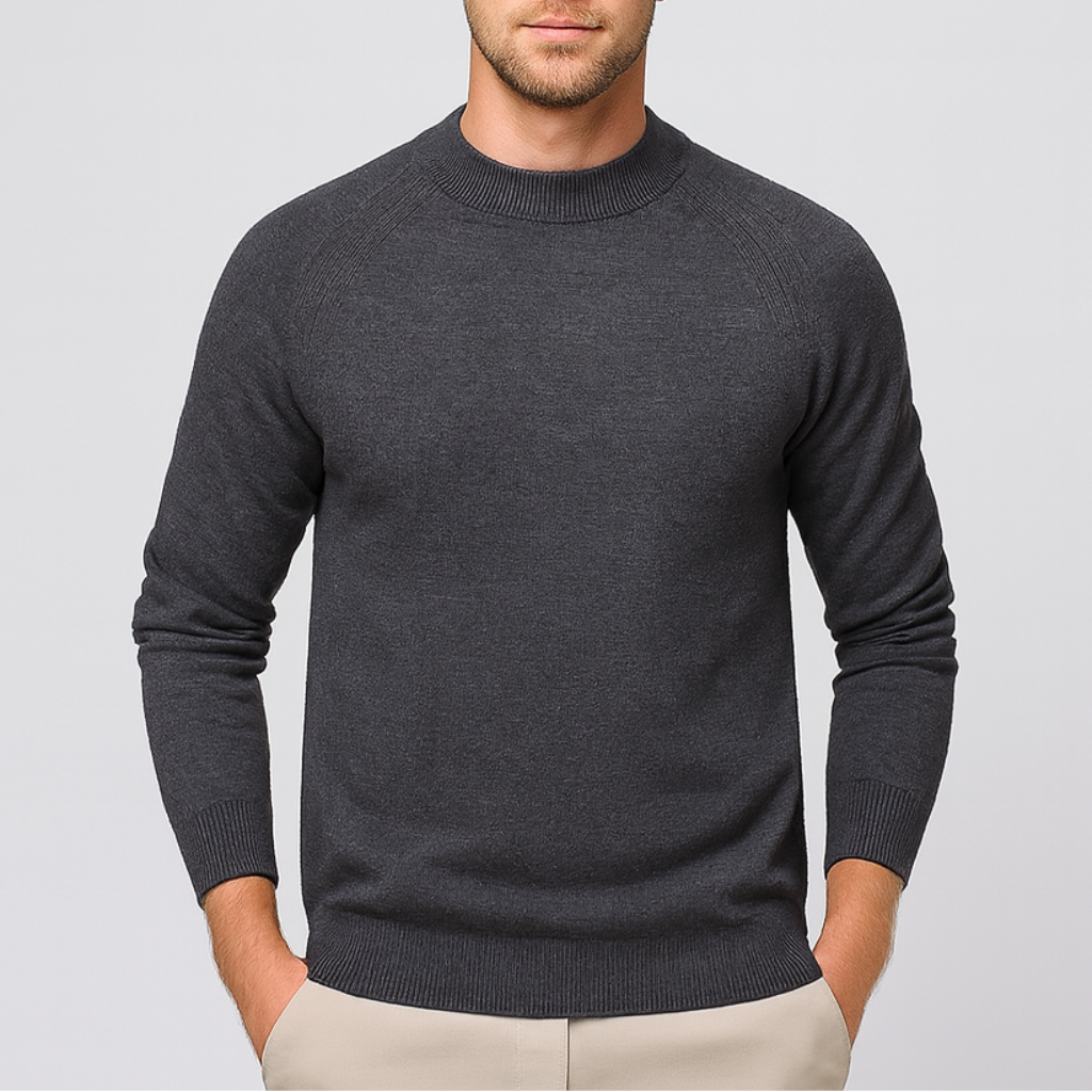 Men's Merino Wool Mock Neck Sweater - Raglan Sleeve Knit Jumper for Casual Wear