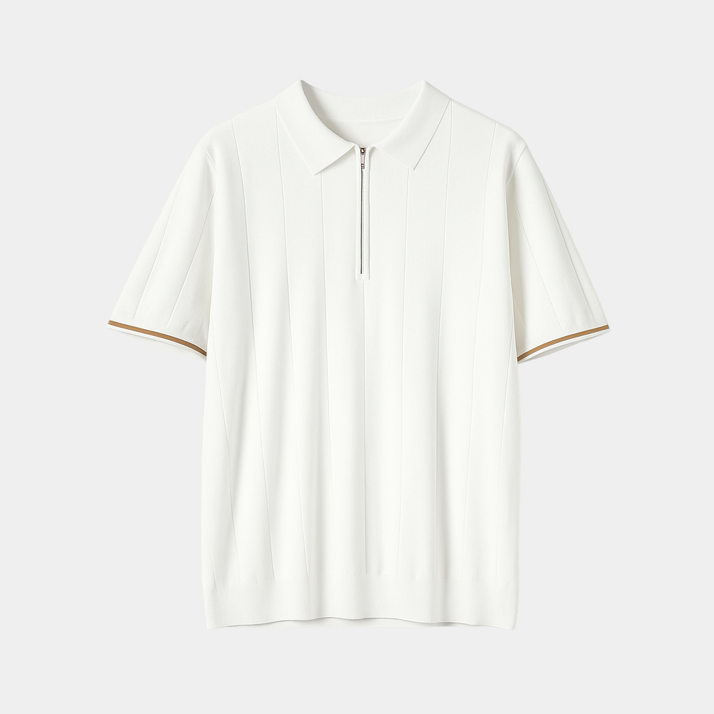 Men's Piqué Polo Shirt - Short Sleeve, Quarter-Zip Design, Ribbed Collar for Casual Wear
