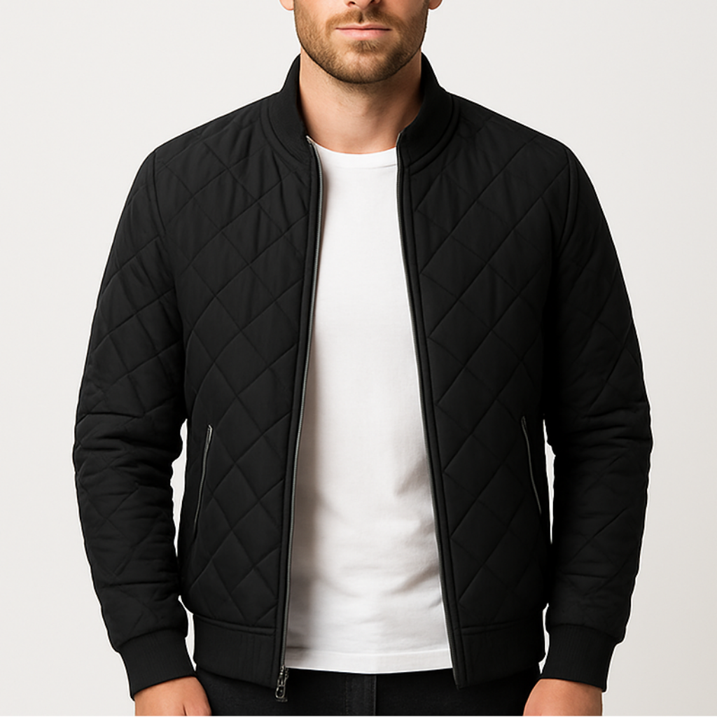 Men's Quilted Bomber Jacket with Diamond Pattern - Stylish Outerwear for Casual and Outdoor Wear