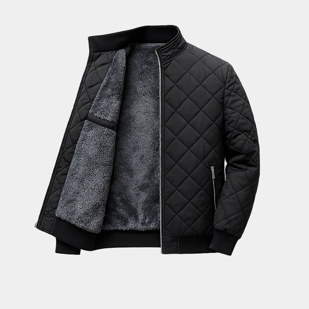 Men's Quilted Bomber Jacket with Diamond Pattern - Stylish Outerwear for Casual and Outdoor Wear