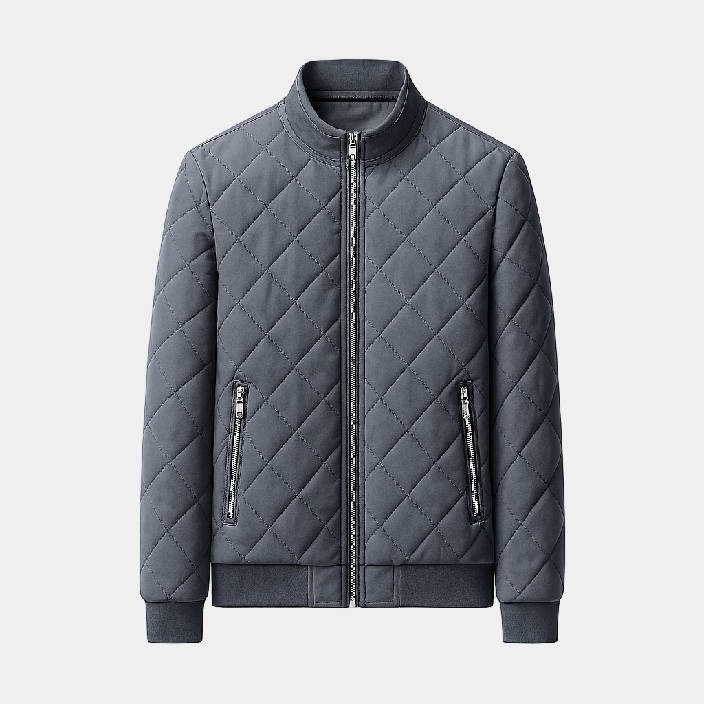 Men's Quilted Bomber Jacket with Diamond Pattern - Stylish Outerwear for Casual and Outdoor Wear