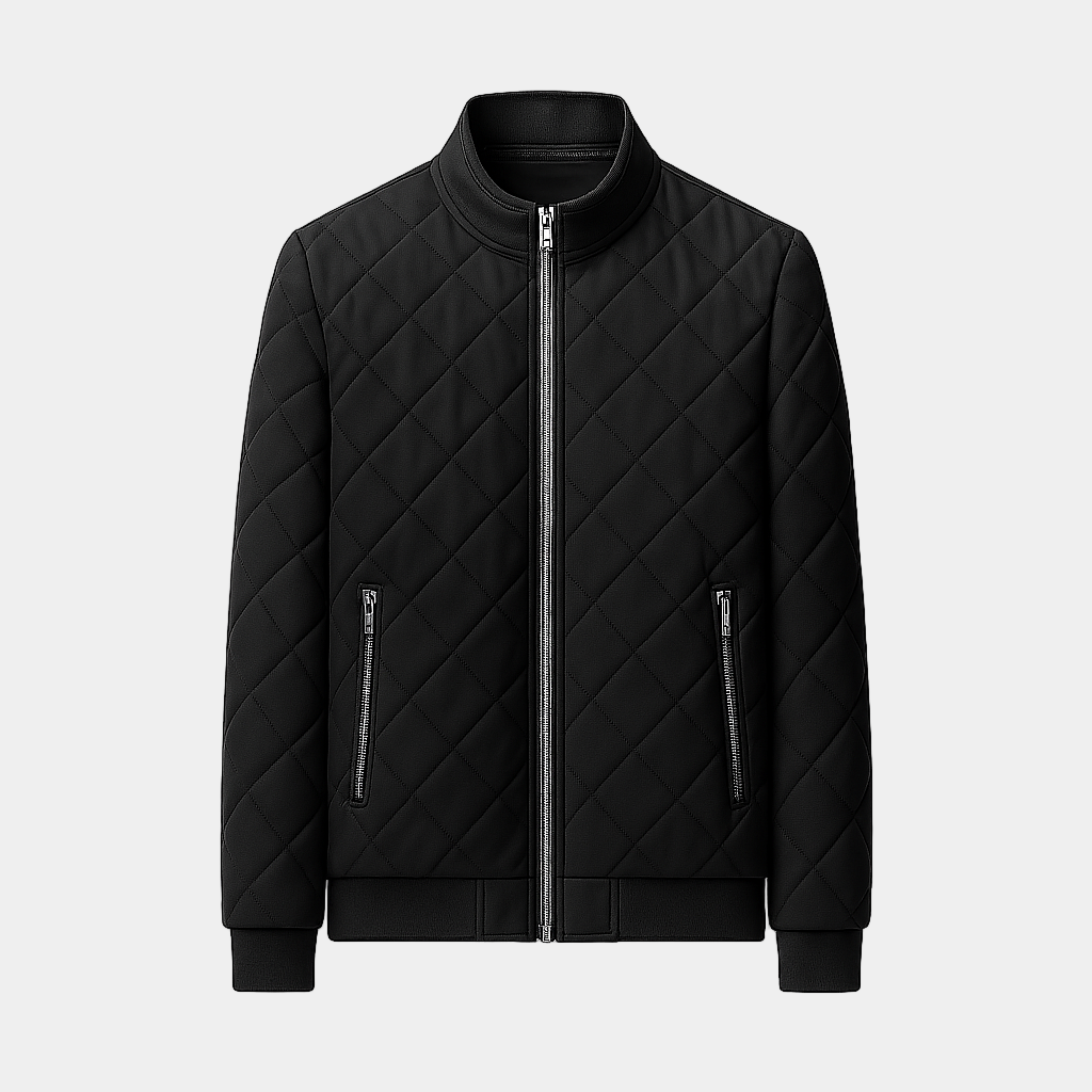 Men's Quilted Bomber Jacket with Diamond Pattern - Stylish Outerwear for Casual and Outdoor Wear