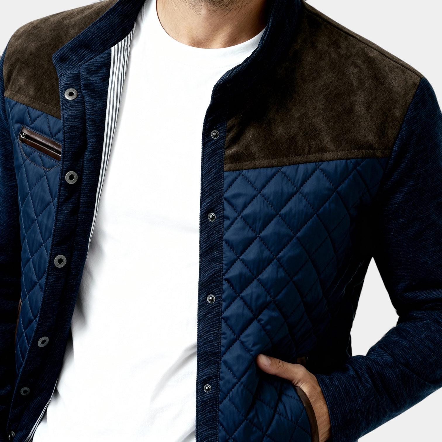 Men's Quilted Hybrid Jacket - Suede Finish - Casual Outerwear for Fall/Winter - Lightweight and Stylish