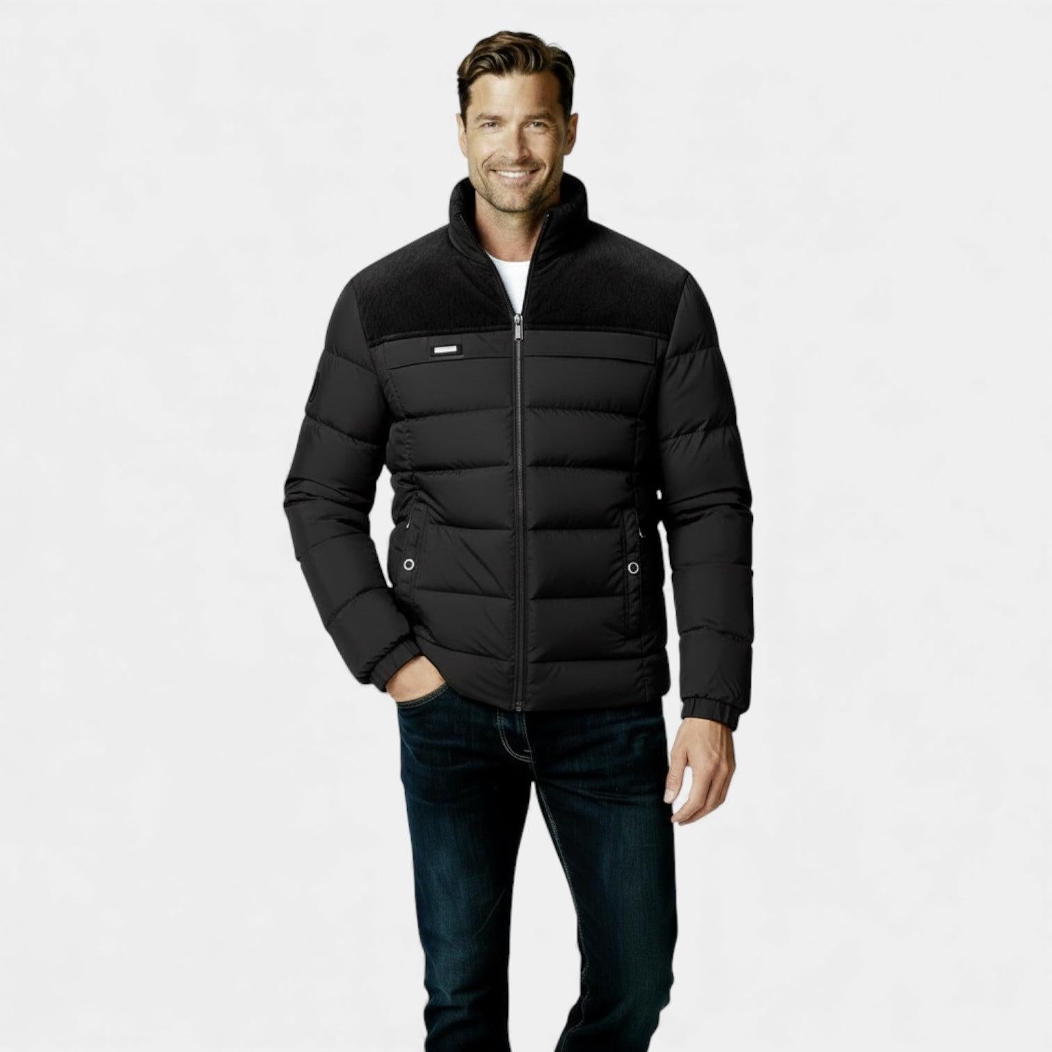 Men's Quilted Puffer Jacket with Faux Fur Lining for Winter Warmth and Comfort