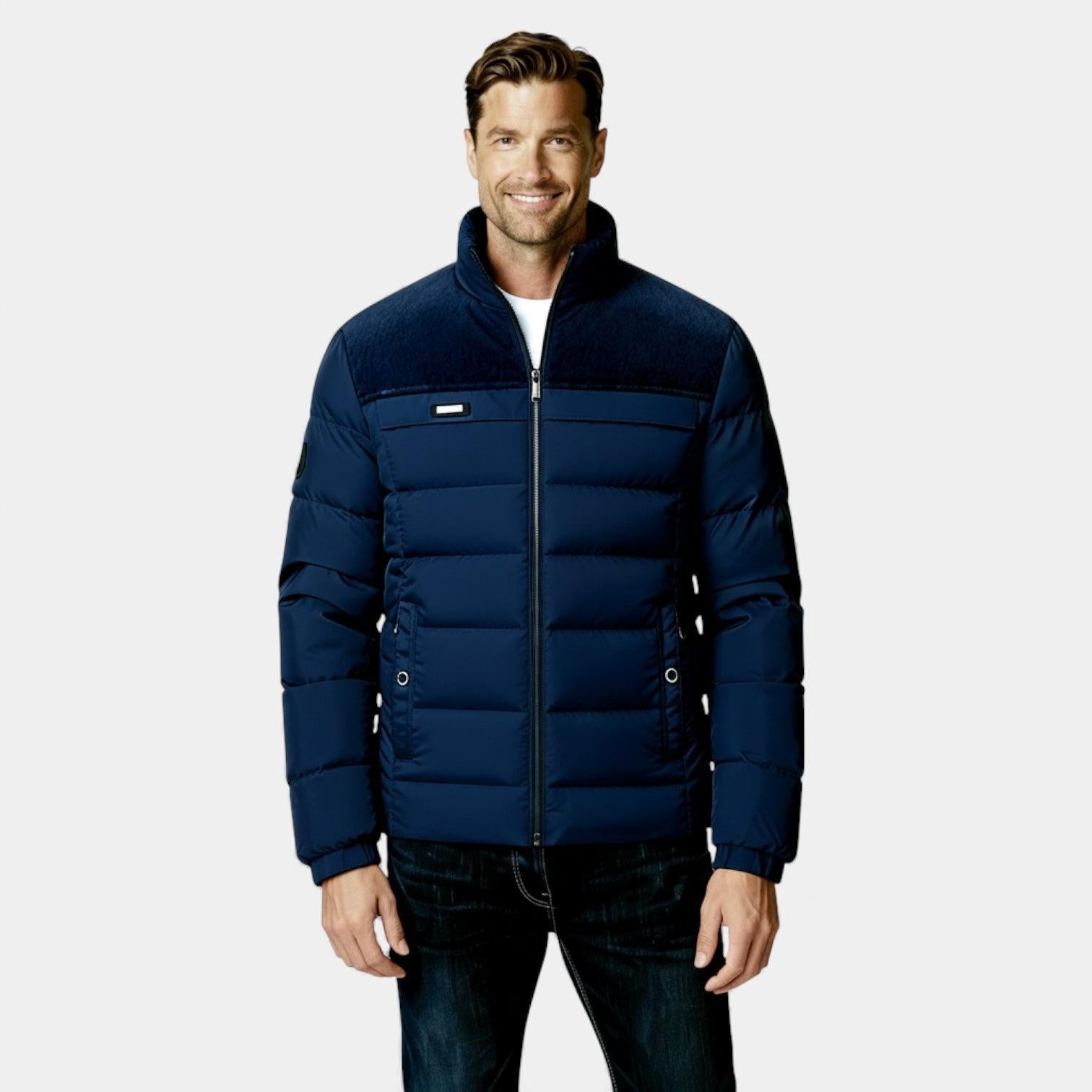 Men's Quilted Puffer Jacket with Faux Fur Lining for Winter Warmth and Comfort