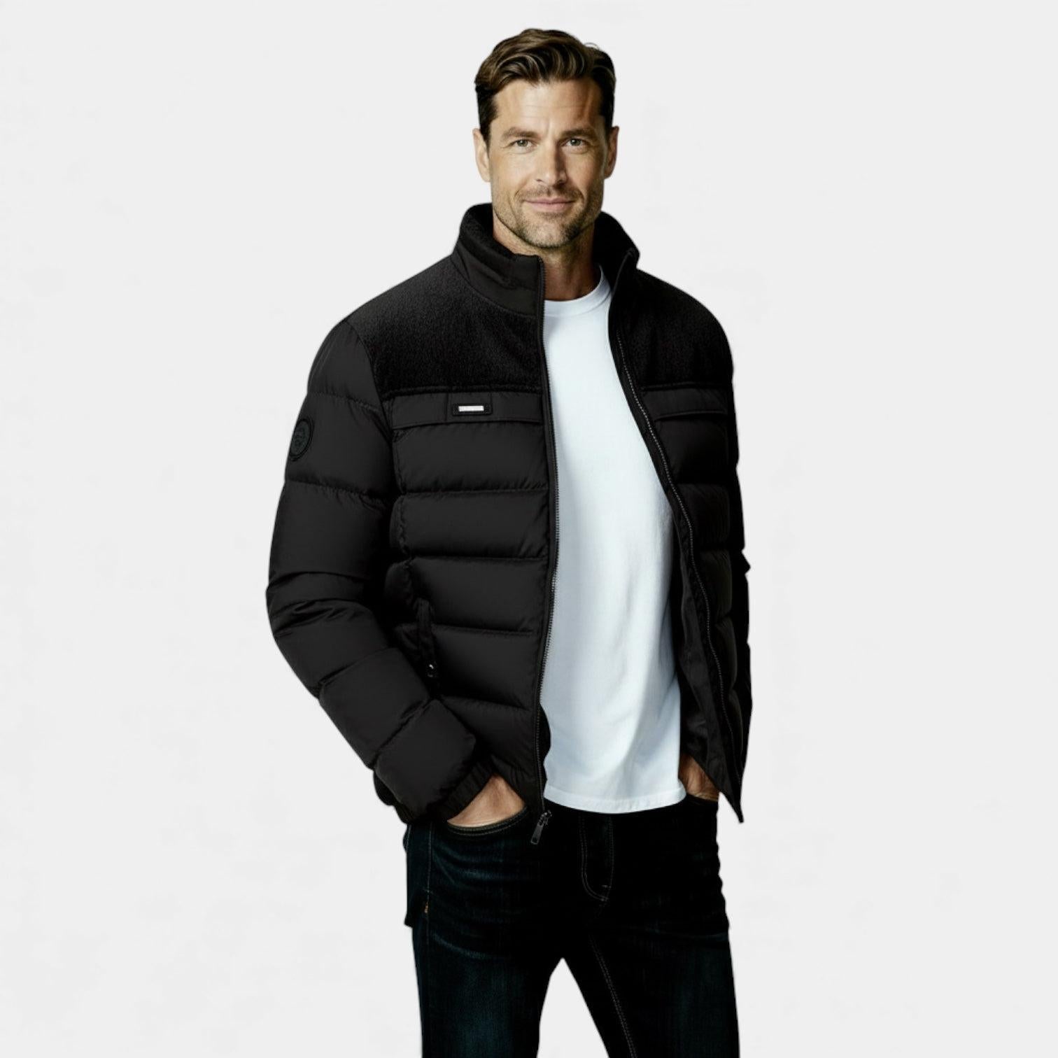 Men's Quilted Puffer Jacket with Faux Fur Lining for Winter Warmth and Comfort