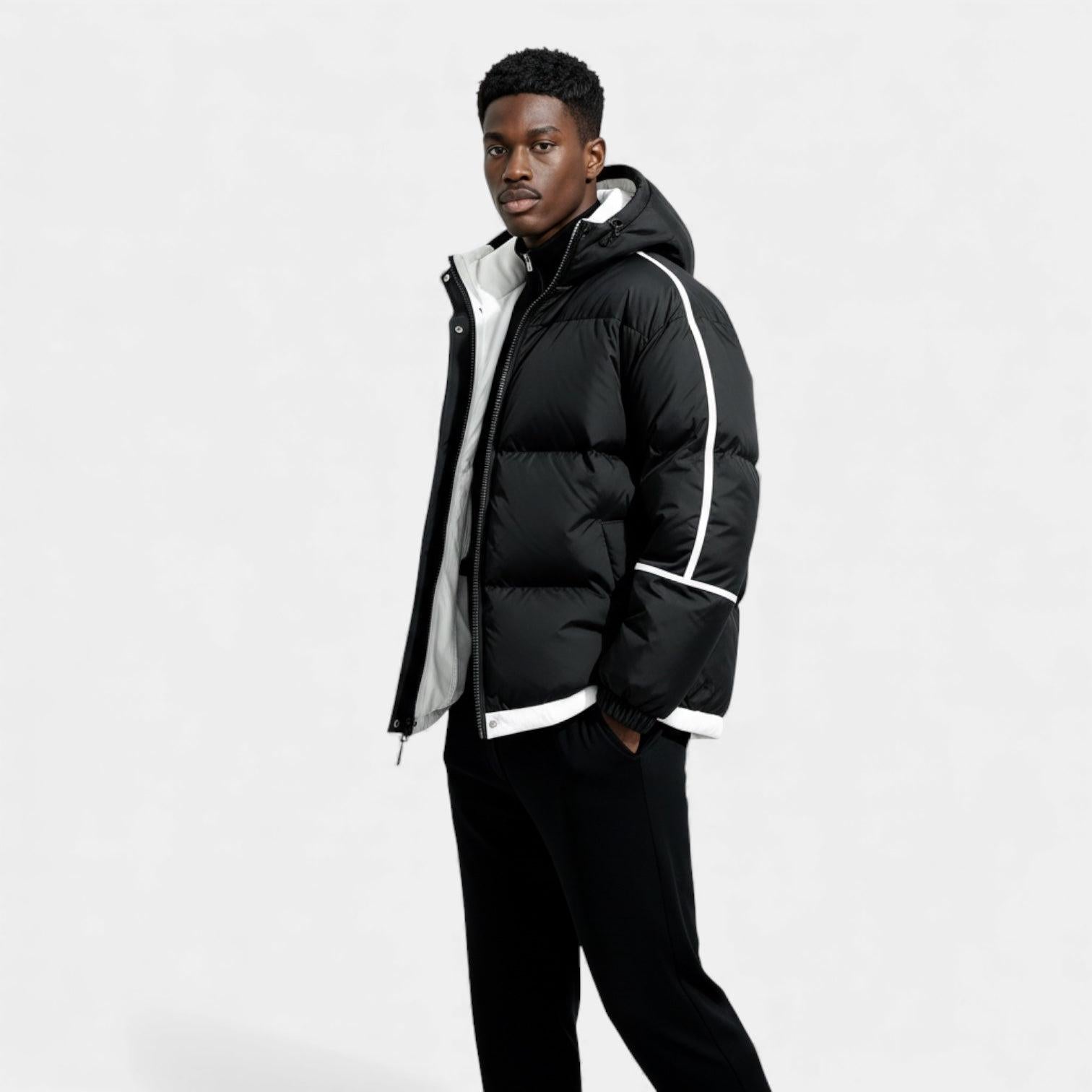 Men's Reflective Quilted Down Puffer Jacket for Winter Weather - Insulated and Warm