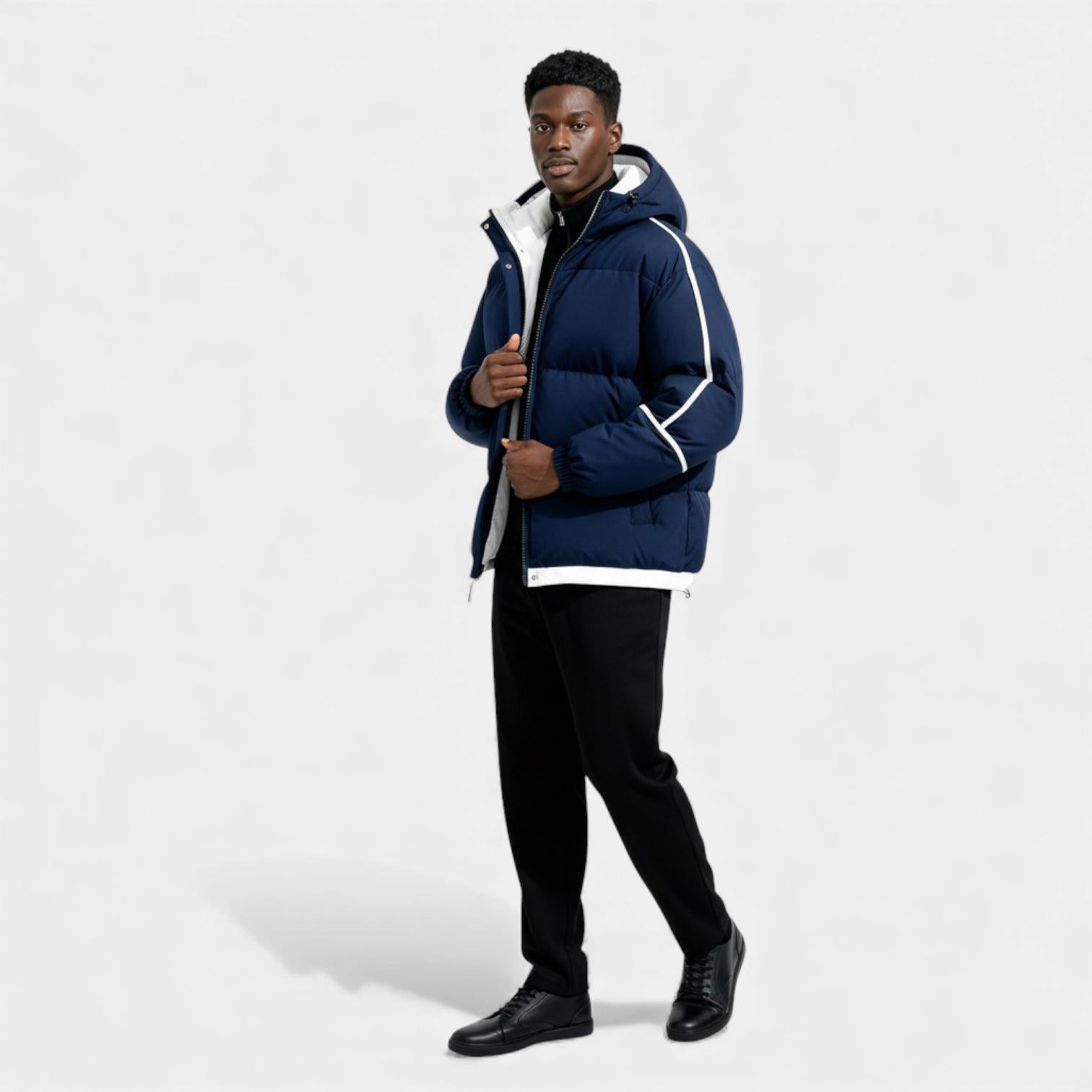 Men's Reflective Quilted Down Puffer Jacket for Winter Weather - Insulated and Warm