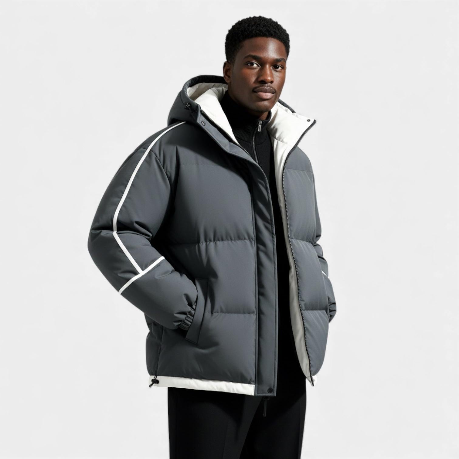 Men's Reflective Quilted Down Puffer Jacket for Winter Weather - Insulated and Warm