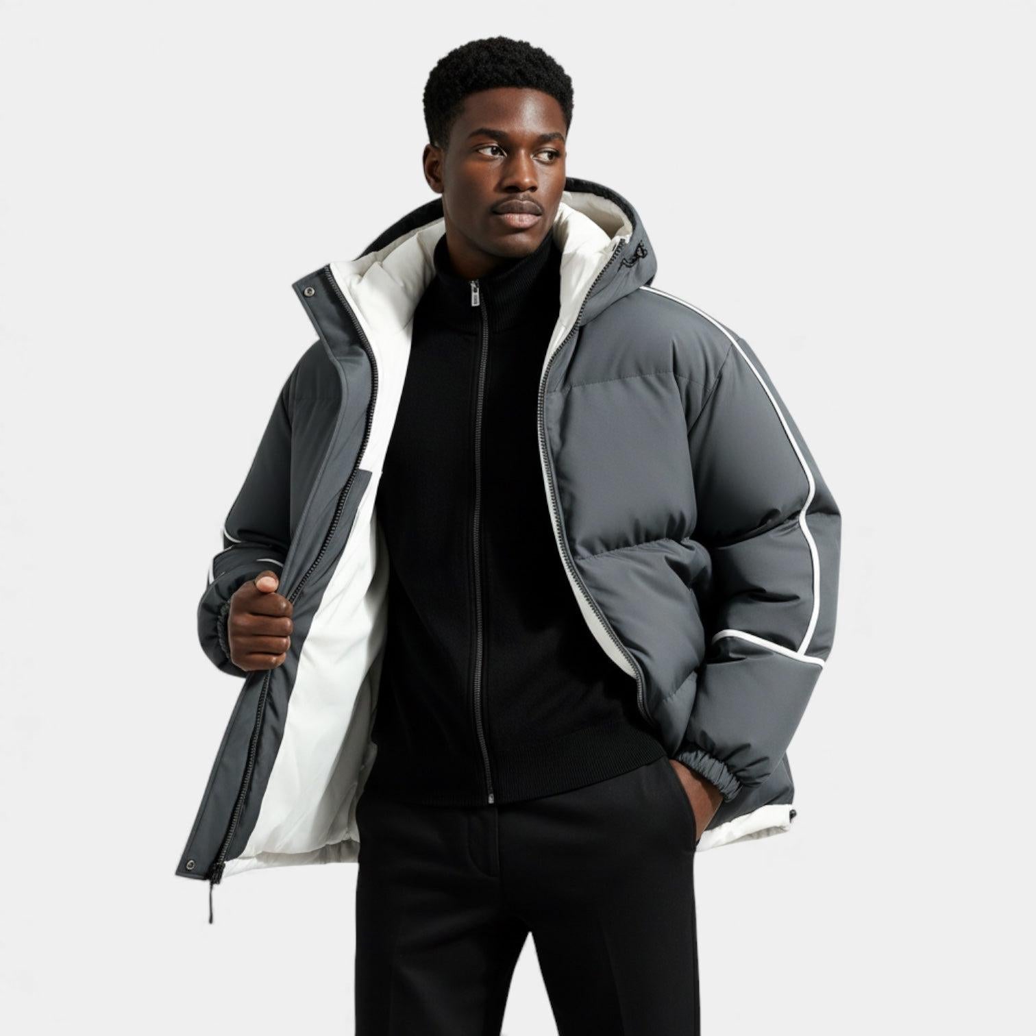 Men's Reflective Quilted Down Puffer Jacket for Winter Weather - Insulated and Warm