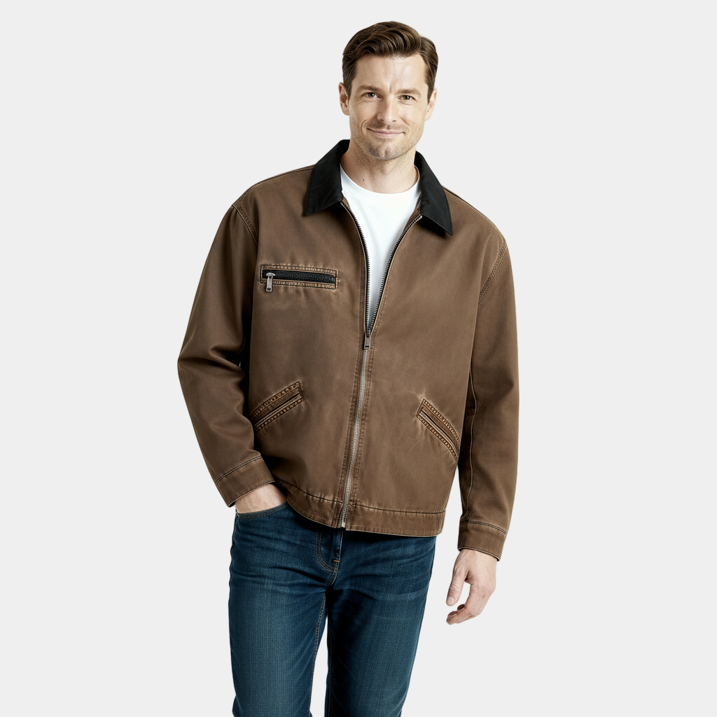 Men's Retro Zipper Jacket - Lightweight Cotton Blend - Casual Vintage Style Outerwear