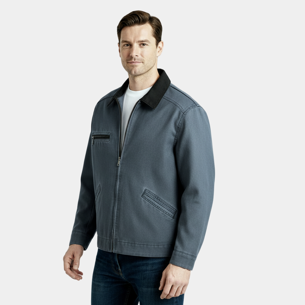 Men's Retro Zipper Jacket - Lightweight Cotton Blend - Casual Vintage Style Outerwear