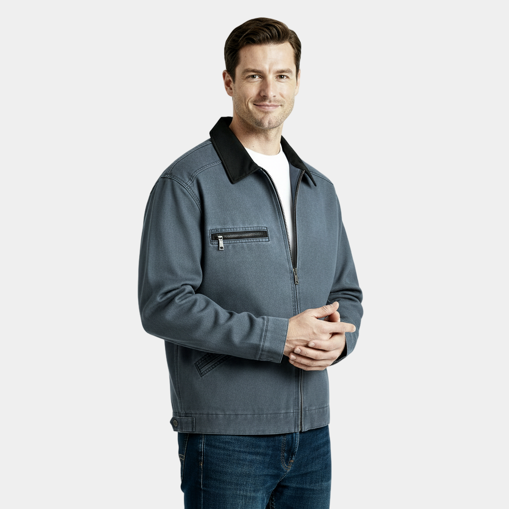 Men's Retro Zipper Jacket - Lightweight Cotton Blend - Casual Vintage Style Outerwear