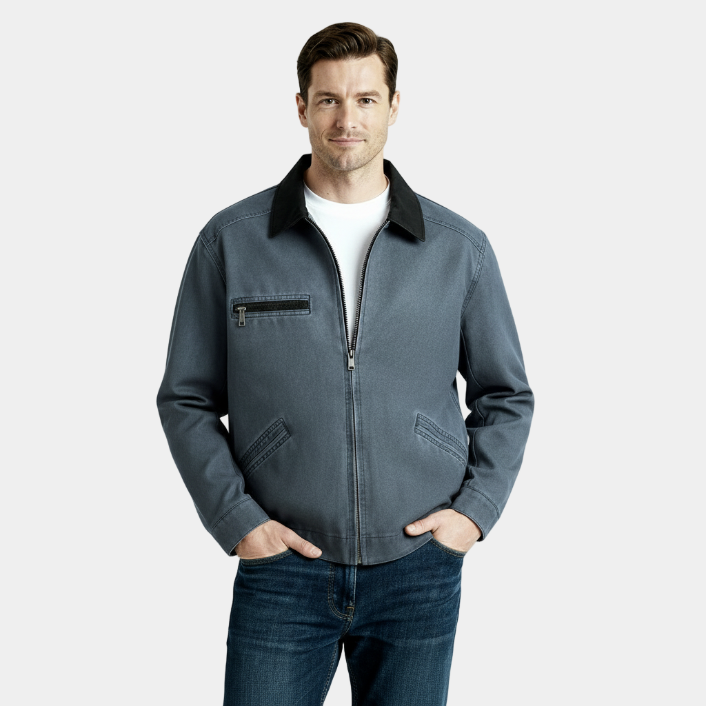 Men's Retro Zipper Jacket - Lightweight Cotton Blend - Casual Vintage Style Outerwear