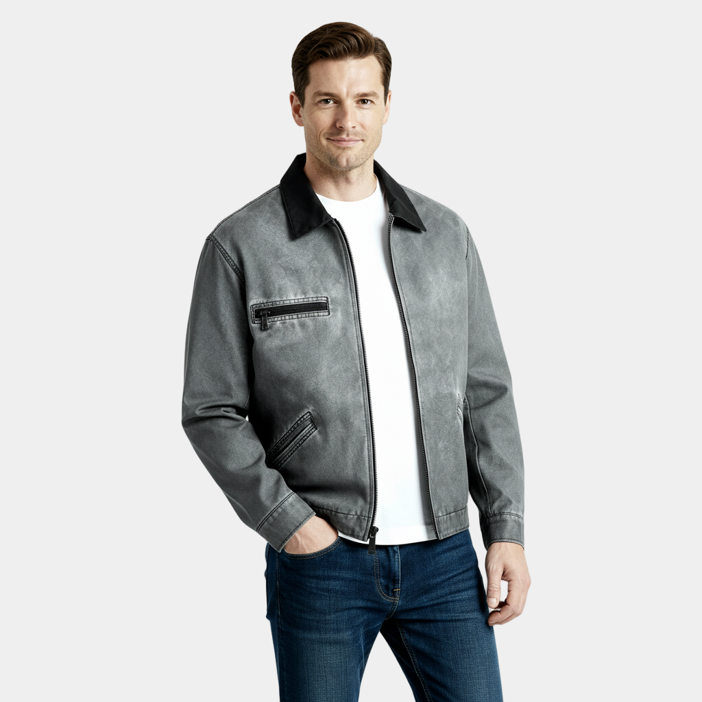 Men's Retro Zipper Jacket - Lightweight Cotton Blend - Casual Vintage Style Outerwear