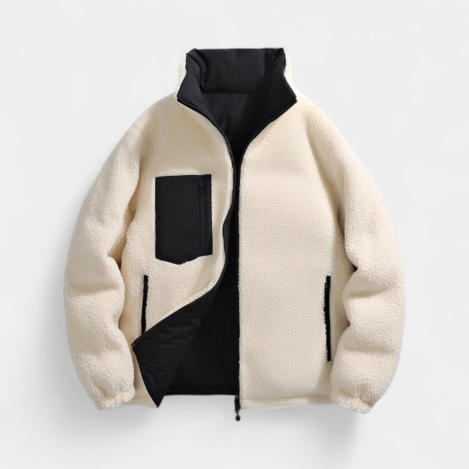 Men's Reversible Puffer Jacket - Sherpa Fleece & Padded Design for Winter Wear - Versatile Outerwear for Cold Weather