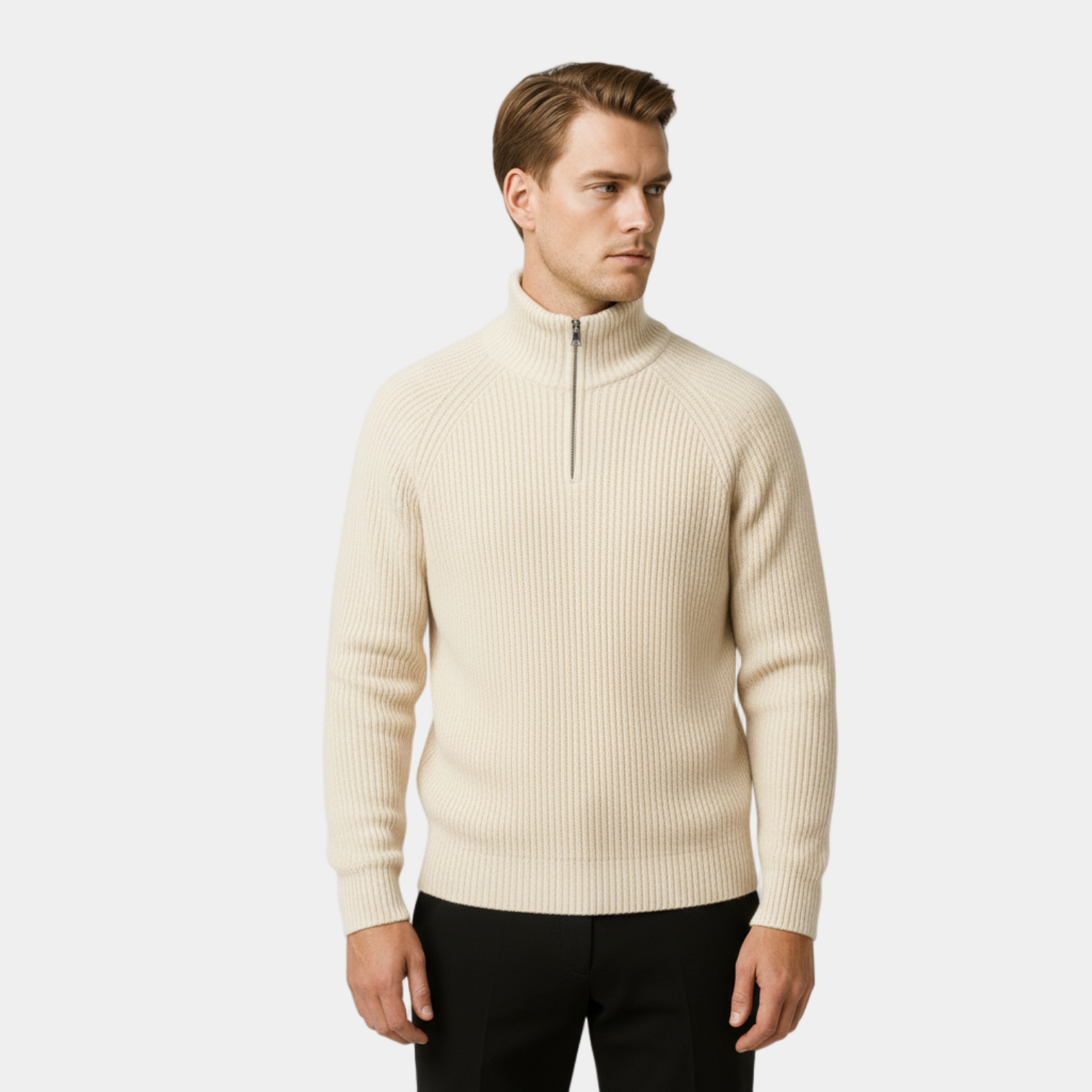 Men's Ribbed Half-Zip Pullover Sweater - Mock Neck Knit for Casual Wear and Layering