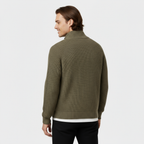 Men's Ribbed Knit Turtleneck Sweater - Full-Zip Jumper for Casual and Smart-Casual Wear