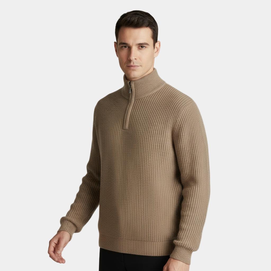 Men's Ribbed Knitted Half-Zip Sweater for Casual Wear in Soft, Comfortable Fabric