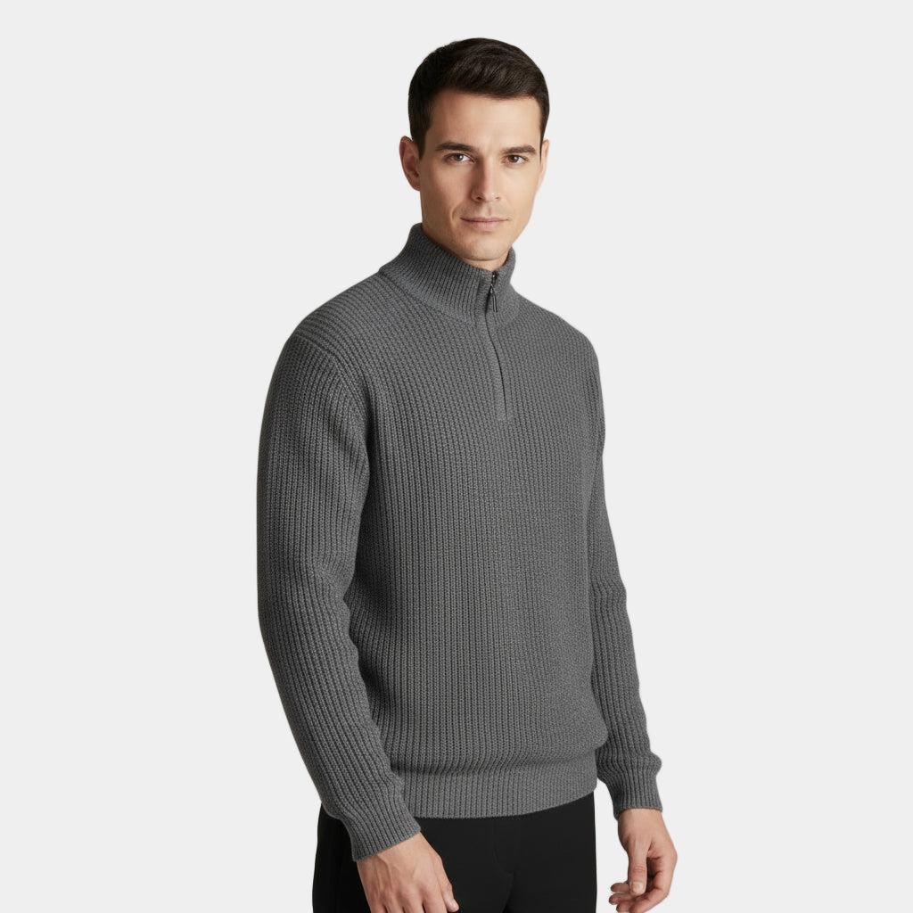 Men's Ribbed Knitted Half-Zip Sweater for Casual Wear in Soft, Comfortable Fabric
