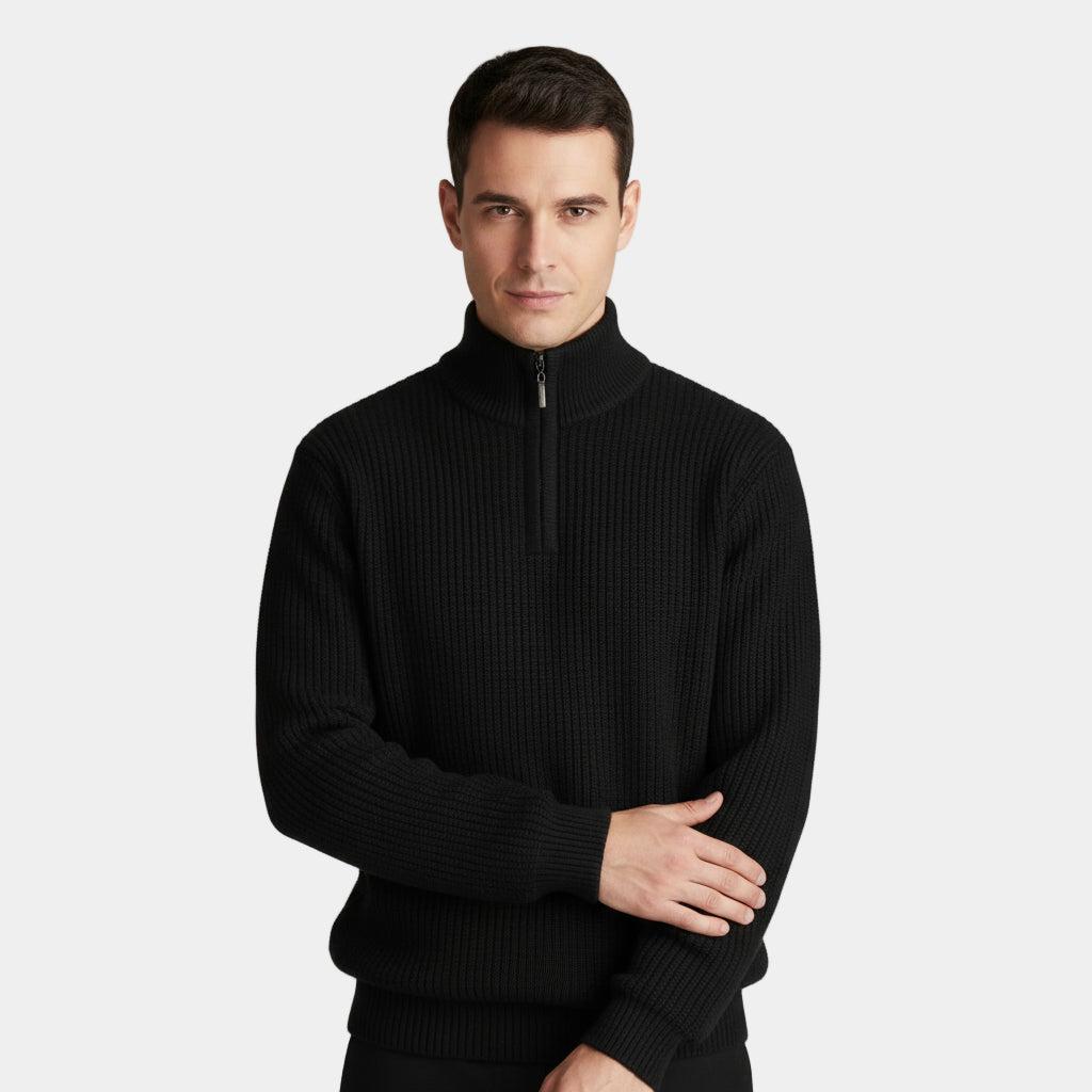 Men's Ribbed Knitted Half-Zip Sweater for Casual Wear in Soft, Comfortable Fabric