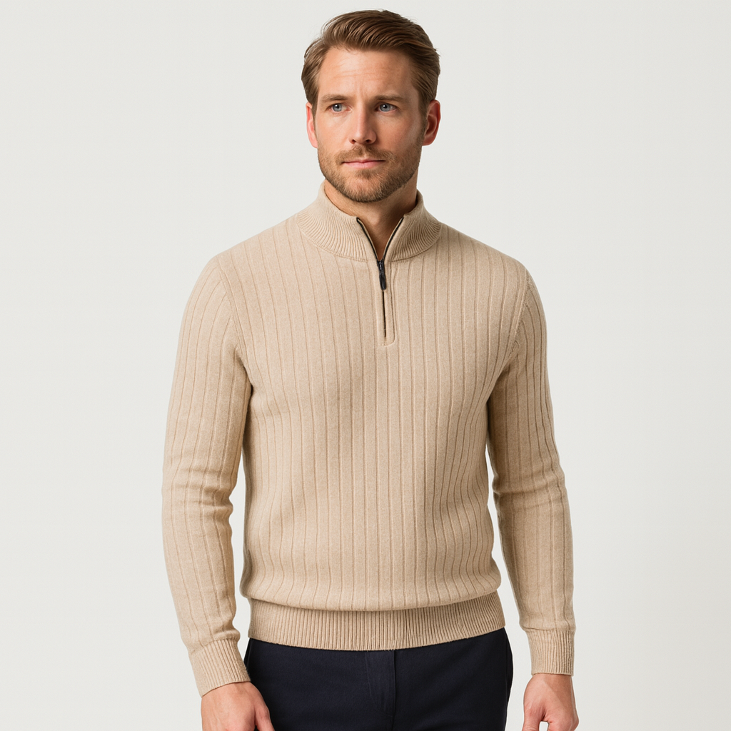 Men's Ribbed Quarter-Zip Mock Neck Sweater - Comfortable Knit Pullover for Casual Wear and Layering