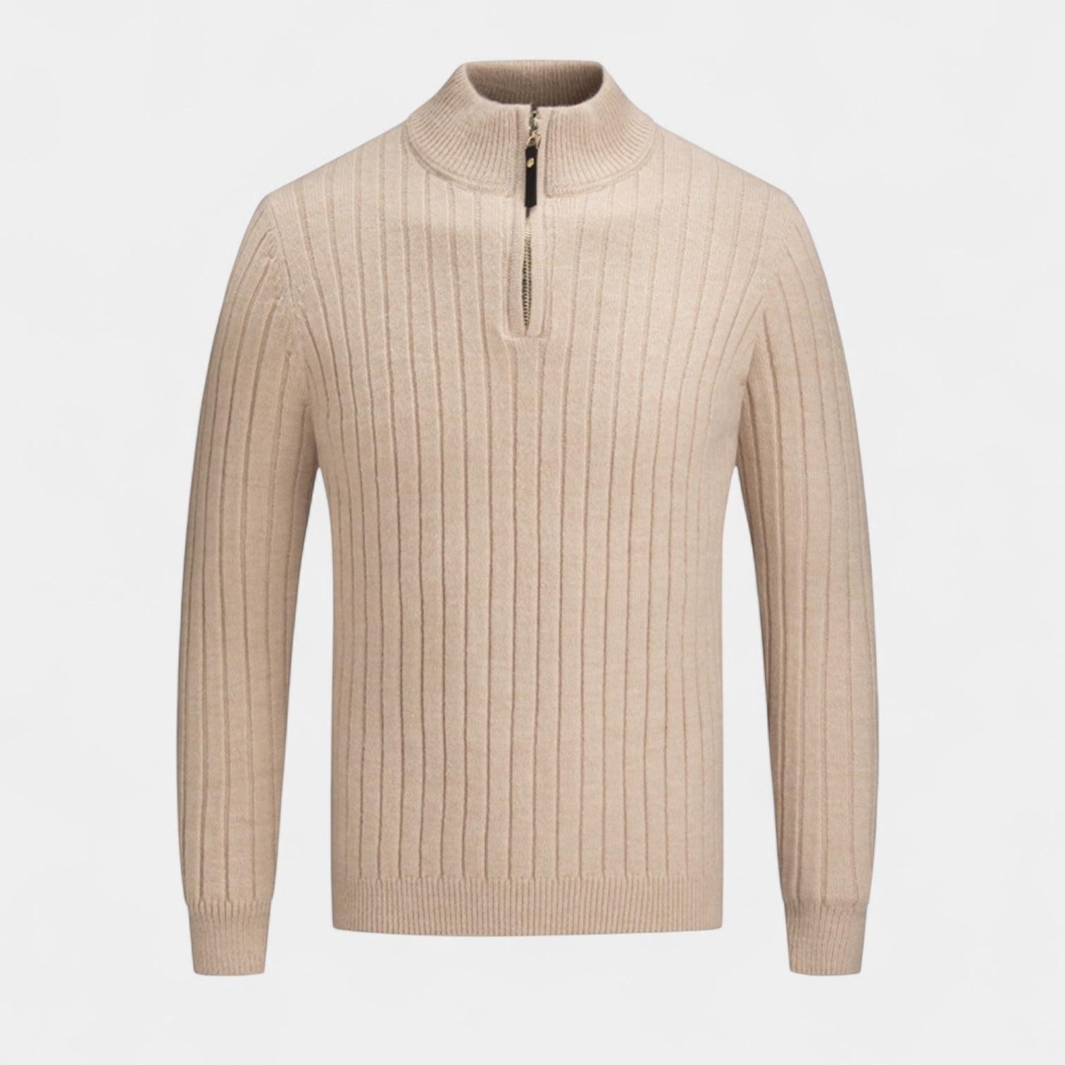 Men's Ribbed Quarter-Zip Mock Neck Sweater - Comfortable Knit Pullover for Casual Wear and Layering