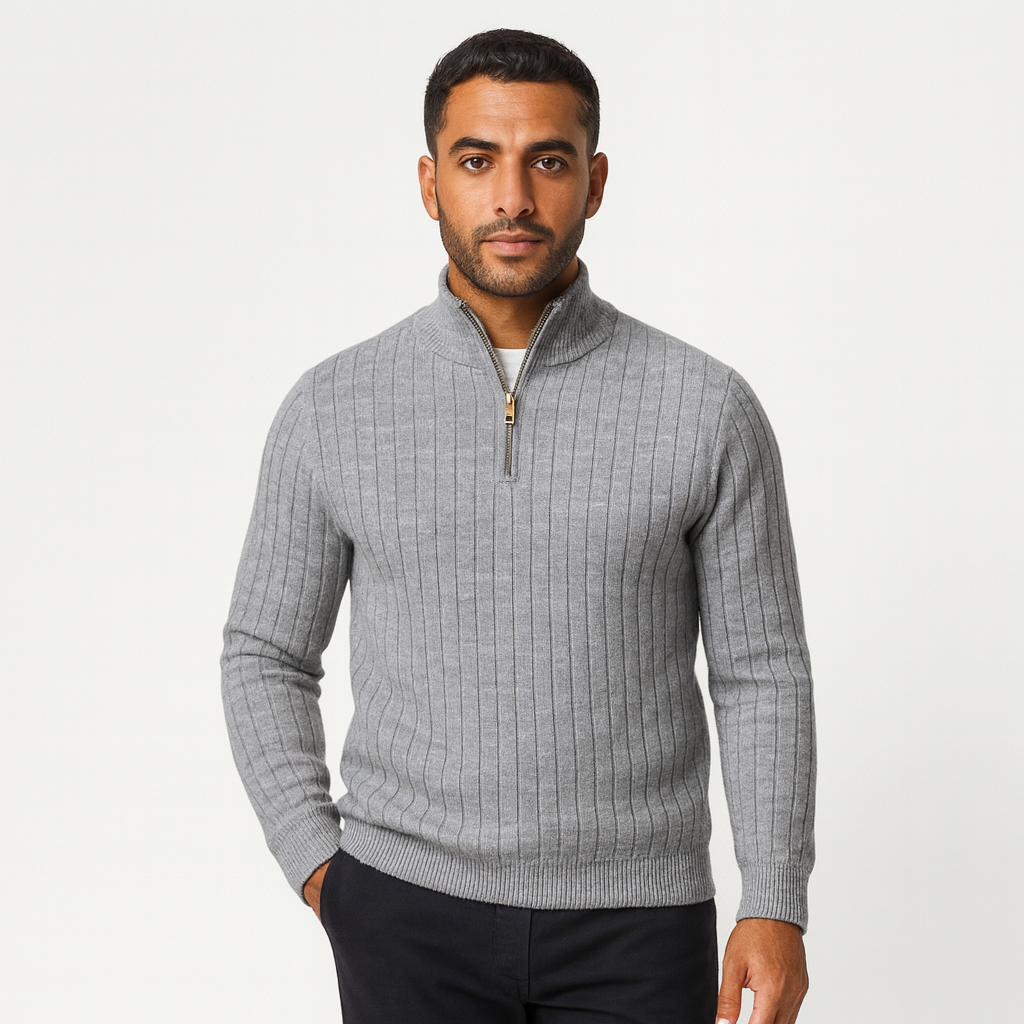 Men's Ribbed Quarter-Zip Mock Neck Sweater - Comfortable Knit Pullover for Casual Wear and Layering